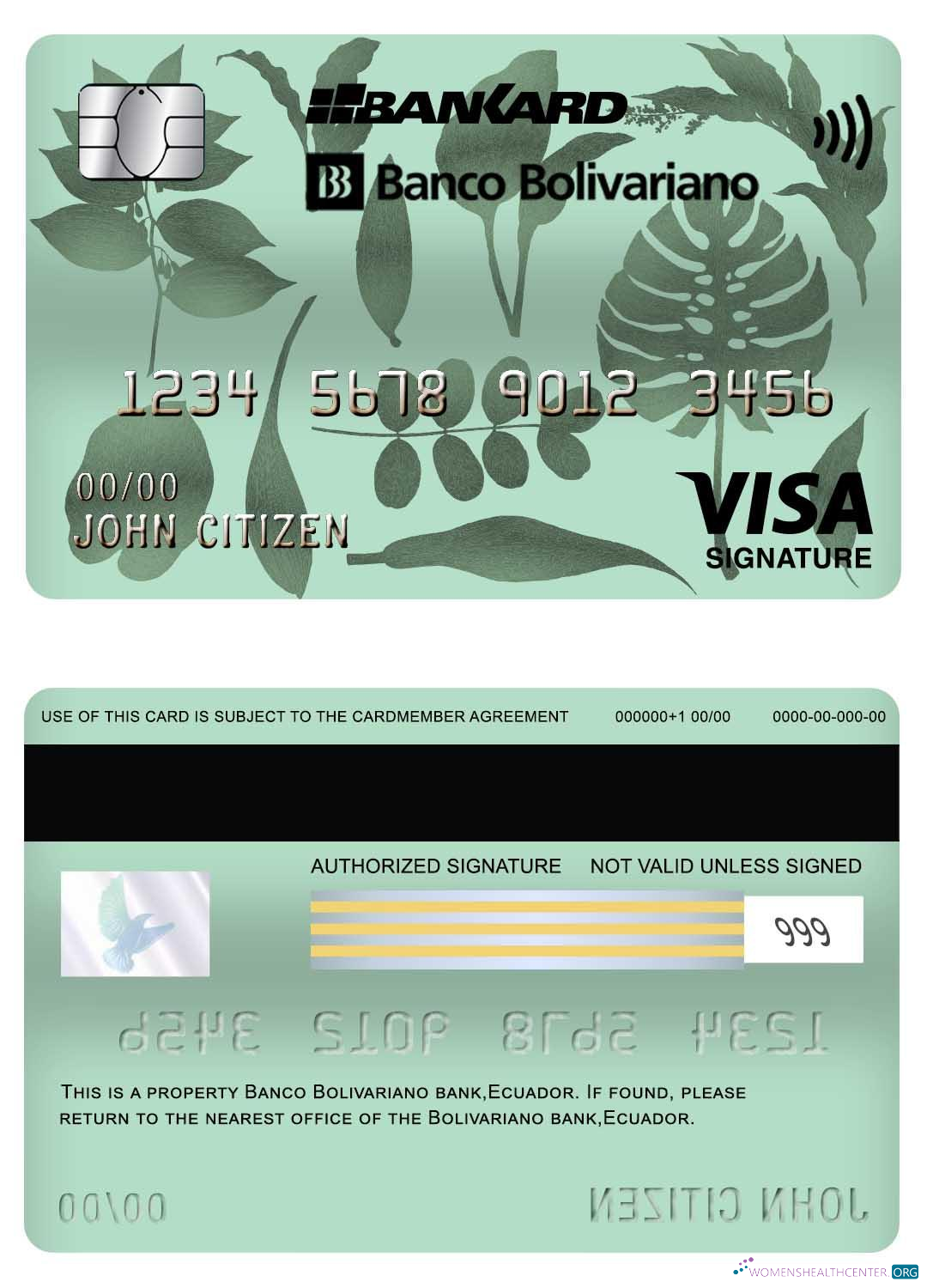 Download Ecuador Banco Bolivariano bank visa signature card Photoshop template